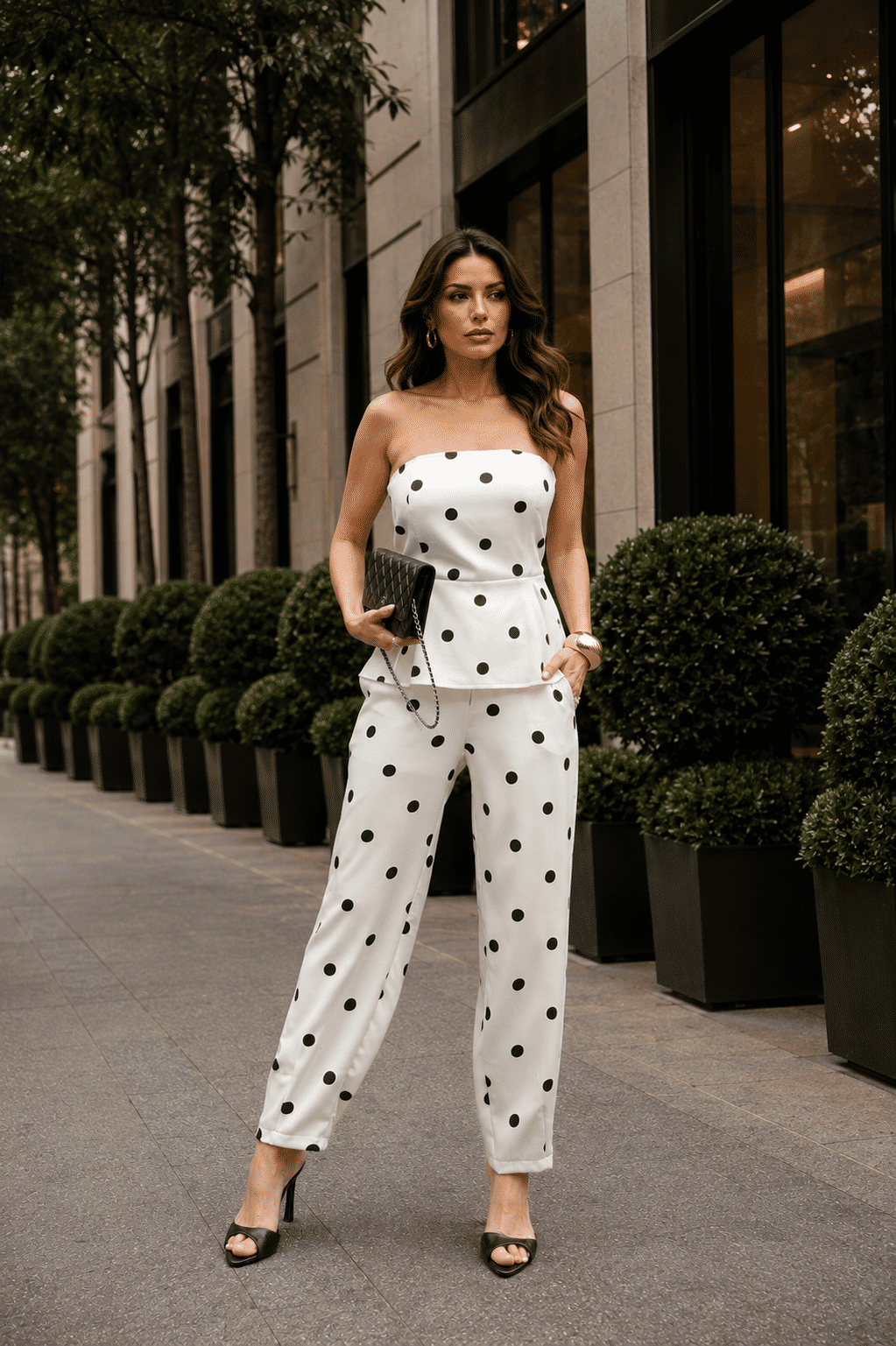 Conjunto Peplum + Calça Barrel Poá Conjunto Peplum + Calça Barrel Poá