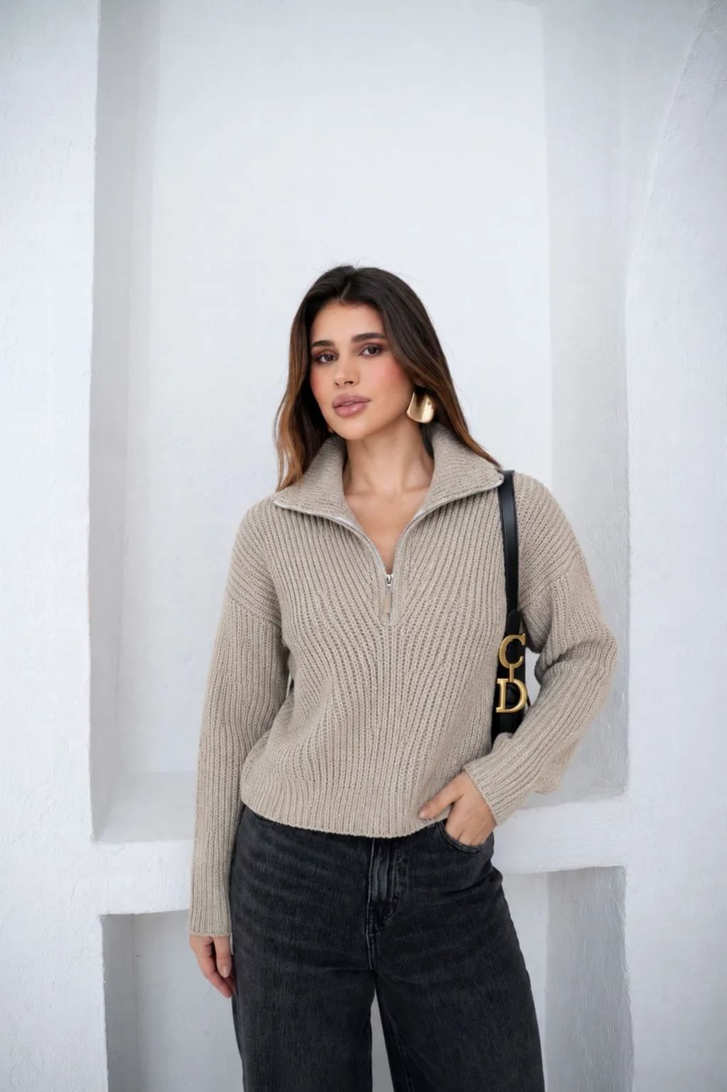 Blusa Tricot Mousse Gola Zíper Blusa Tricot Mousse Gola Zíper