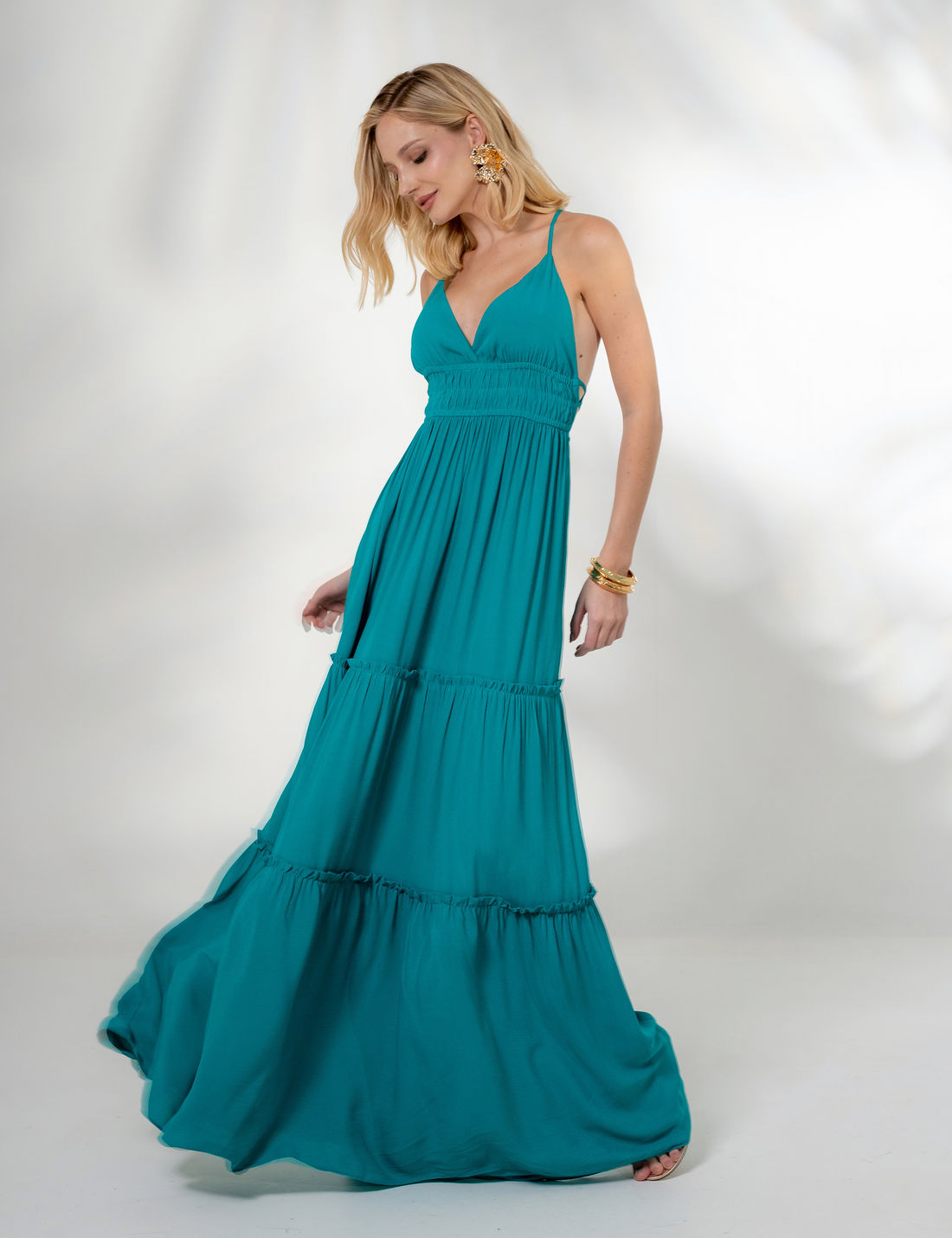 Vestido Longo Viscose Franzido - Unique Chic Vestido Longo Viscose Franzido - Unique Chic