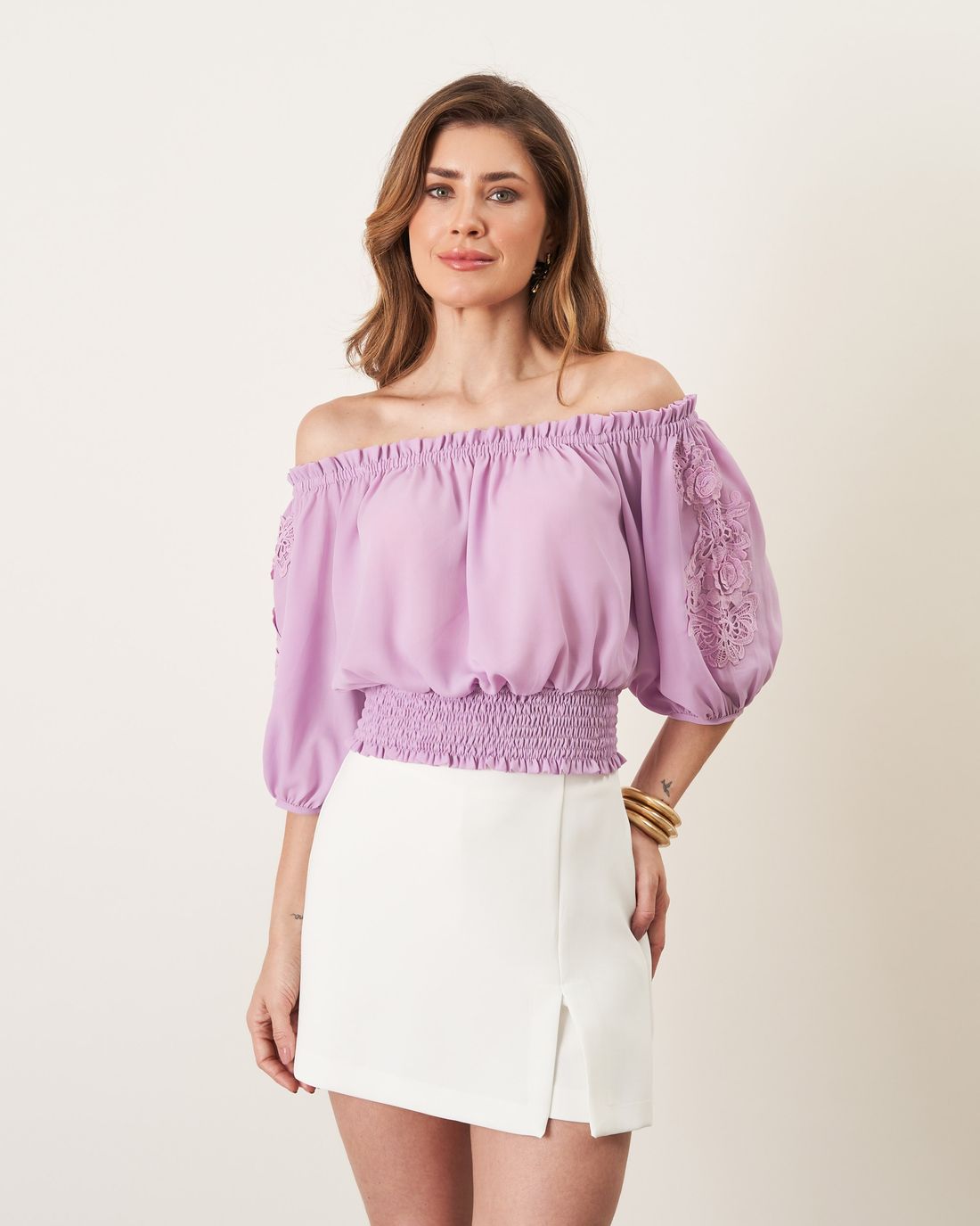Blusa Ombro a Ombro Manga Renda - Milalai Blusa Ombro a Ombro Manga Renda - Milalai