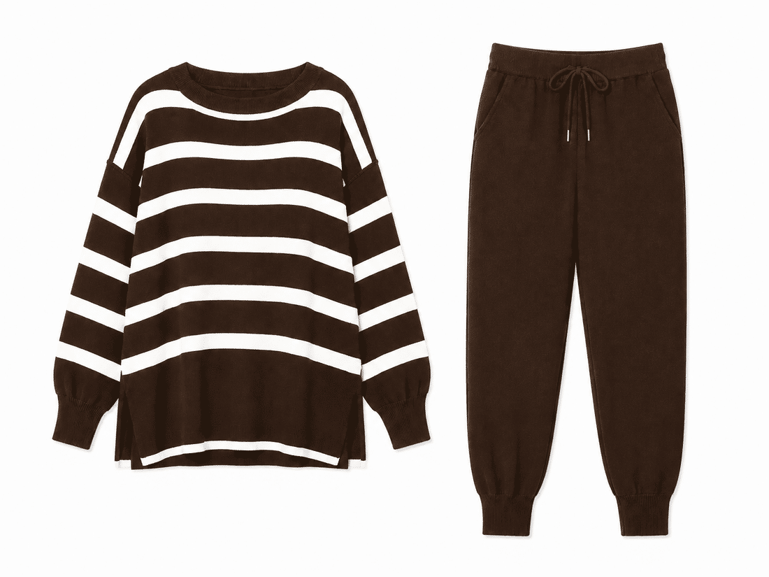Conjunto Feminino Tricot Modal Listrado – Blusa Ampla Manga Longa e Calça Conjunto Feminino Tricot Modal Listrado – Blusa Ampla Manga Longa e Calça