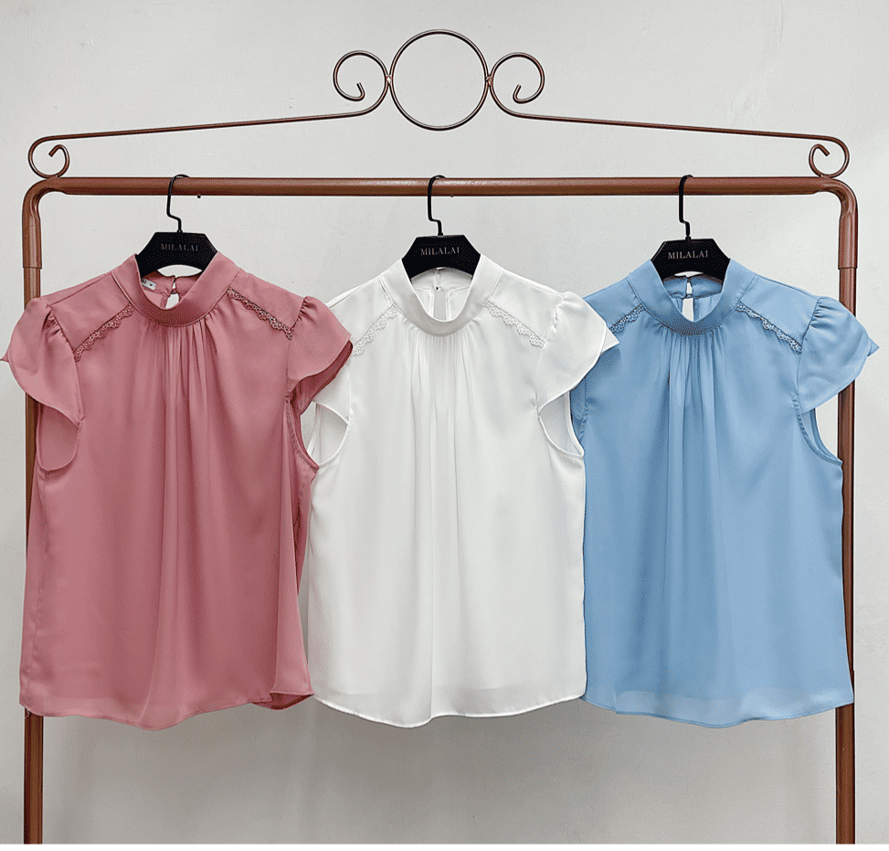 Blusa Crepe Manga Tulipa Ombro Renda - Milalai Blusa Crepe Manga Tulipa Ombro Renda - Milalai