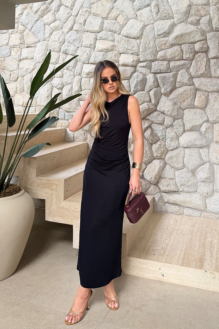 Vestido Drapeado Midi Malha Vestido Drapeado Midi Malha