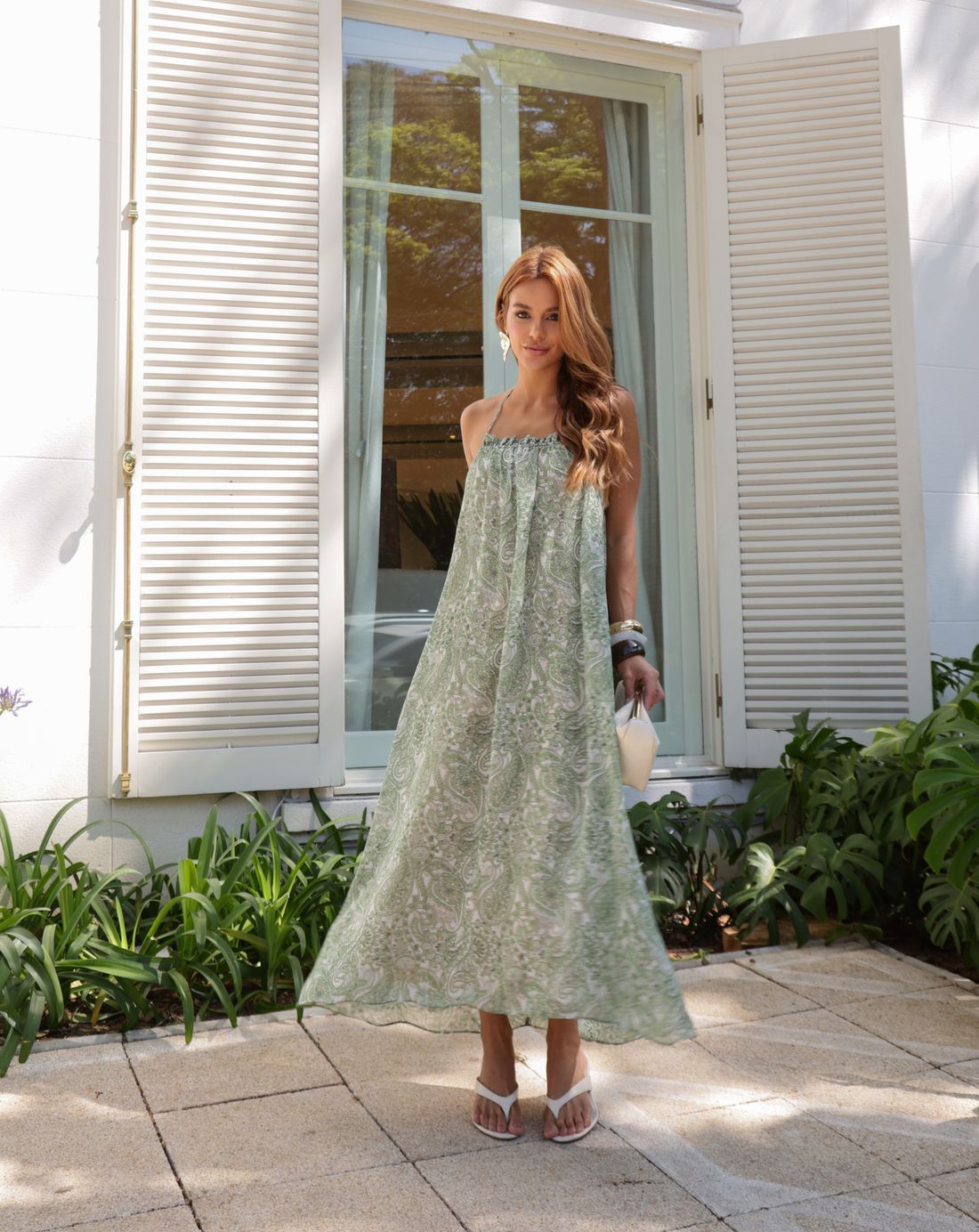 Vestido Longo Com Alças Estampa Cashmere - Doce Flor Vestido Longo Com Alças Estampa Cashmere - Doce Flor