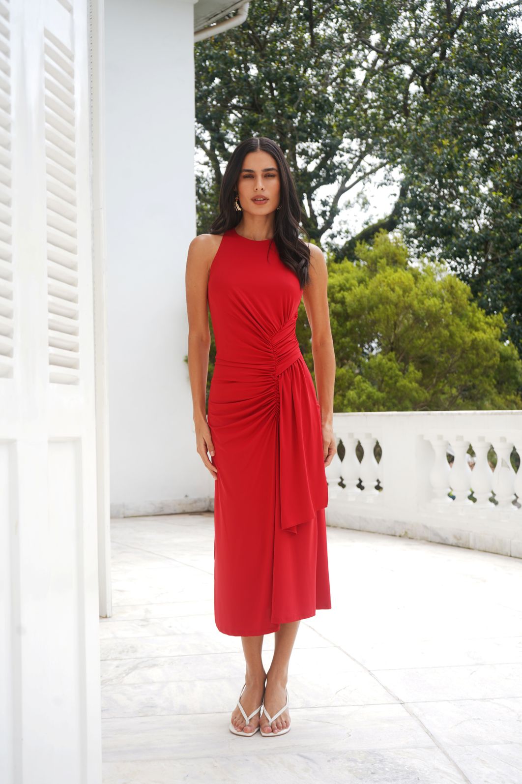 Vestido Midi Malha Fria Franzido - Donna Ritz Vestido Midi Malha Fria Franzido - Donna Ritz