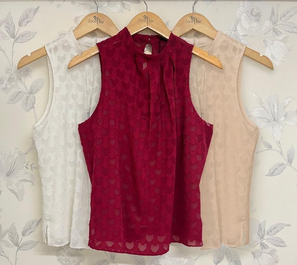 Regata Com Pregas Em Chiffon Jacquard - Doce Flor