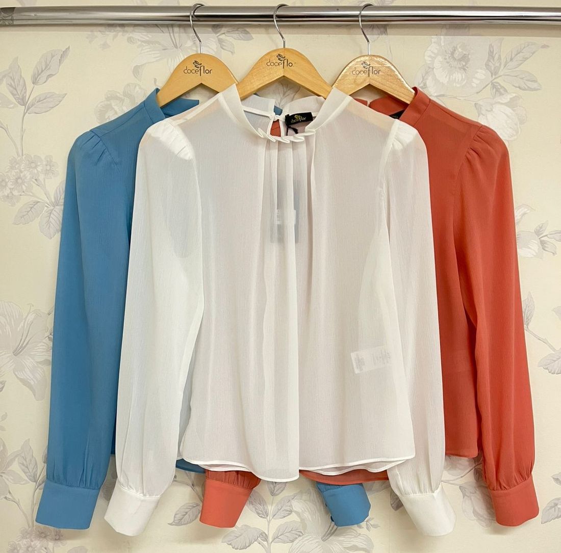 Blusa Crepe Manga Longa Pregas - Doce Flor