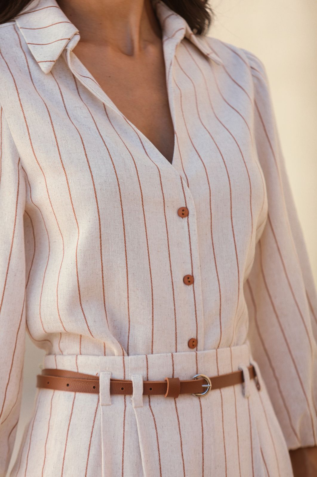 Camisa Manga Balonê Linho Listrado - Donna Ritz Camisa Manga Balonê Linho Listrado - Donna Ritz