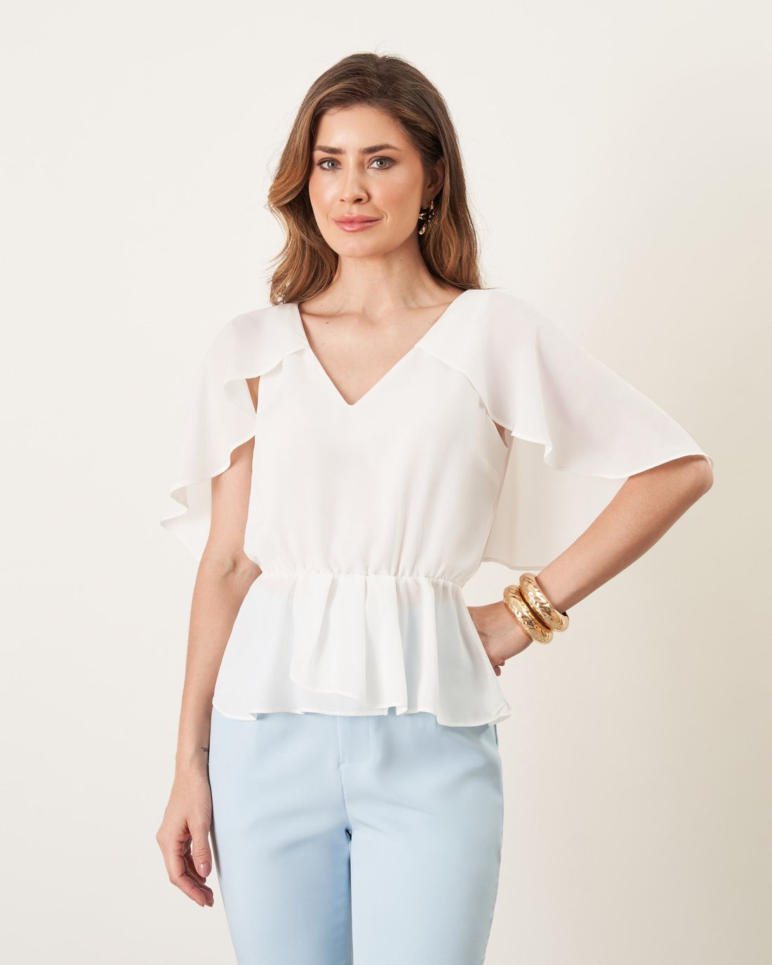 Blusa Crepe Capa Com Pregas - Milalai Blusa Crepe Capa Com Pregas - Milalai