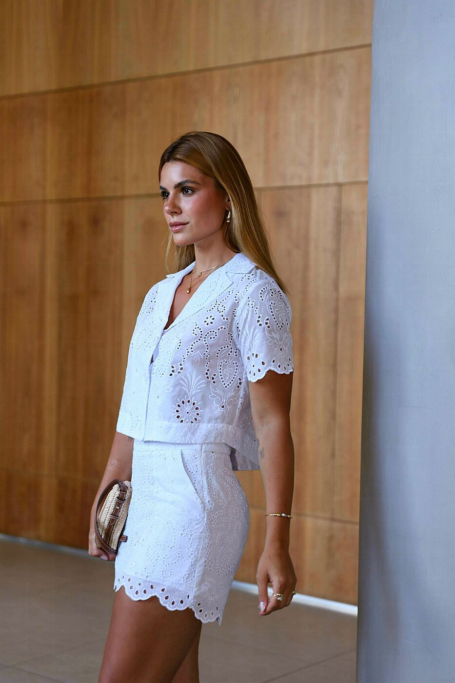 Conjunto Camisa Manga Curta e Short Bordado Laise