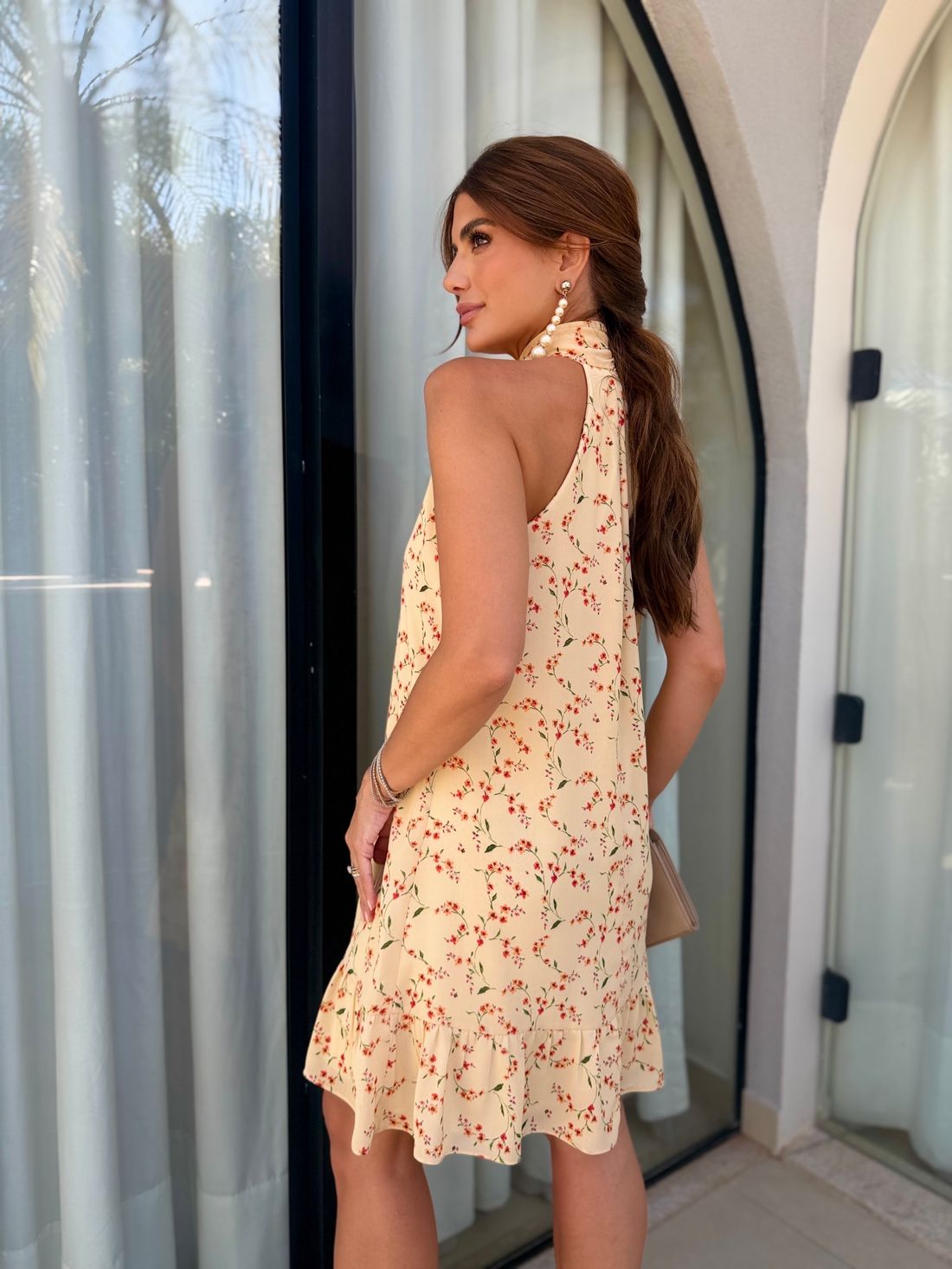 Vestido Estampado Floral Gola Laço - Doce Flor Vestido Estampado Floral Gola Laço - Doce Flor