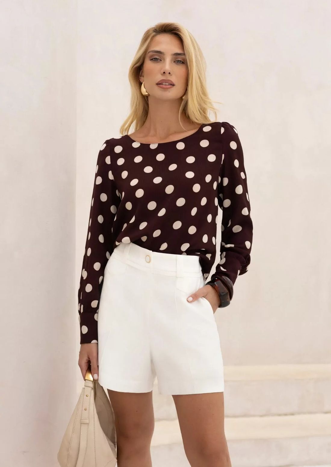 Blusa Crepe Manga Longa Poá - Doce Flor