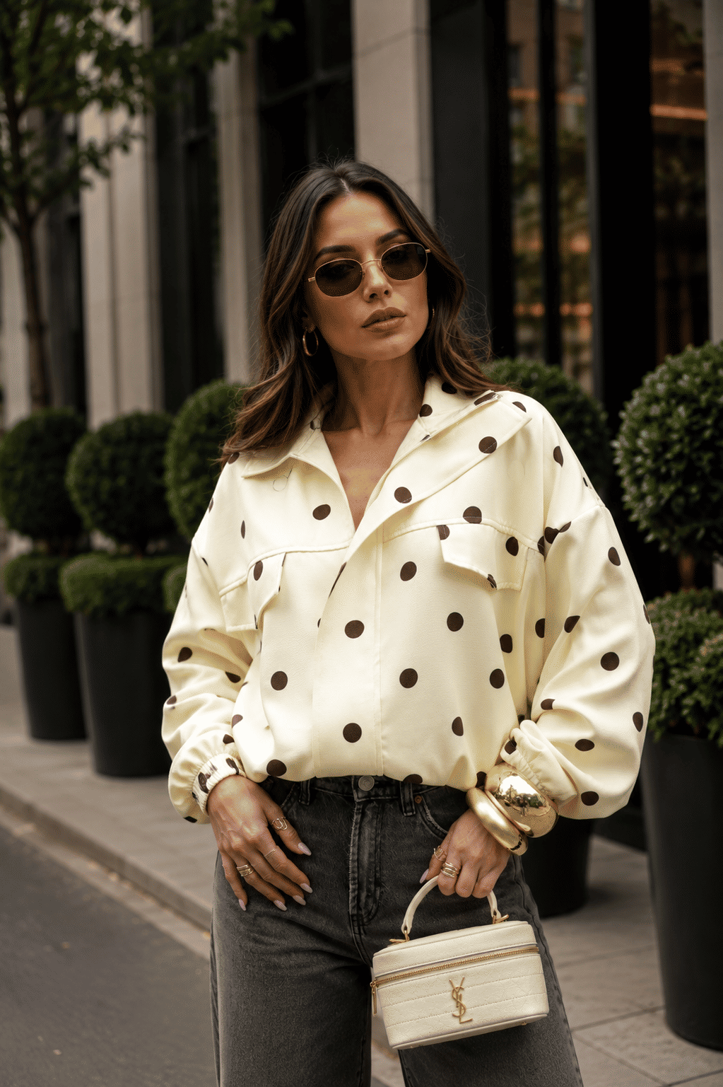 Jaqueta Oversized Poá ( Amarelo e Marrom) Jaqueta Oversized Poá ( Amarelo e Marrom)