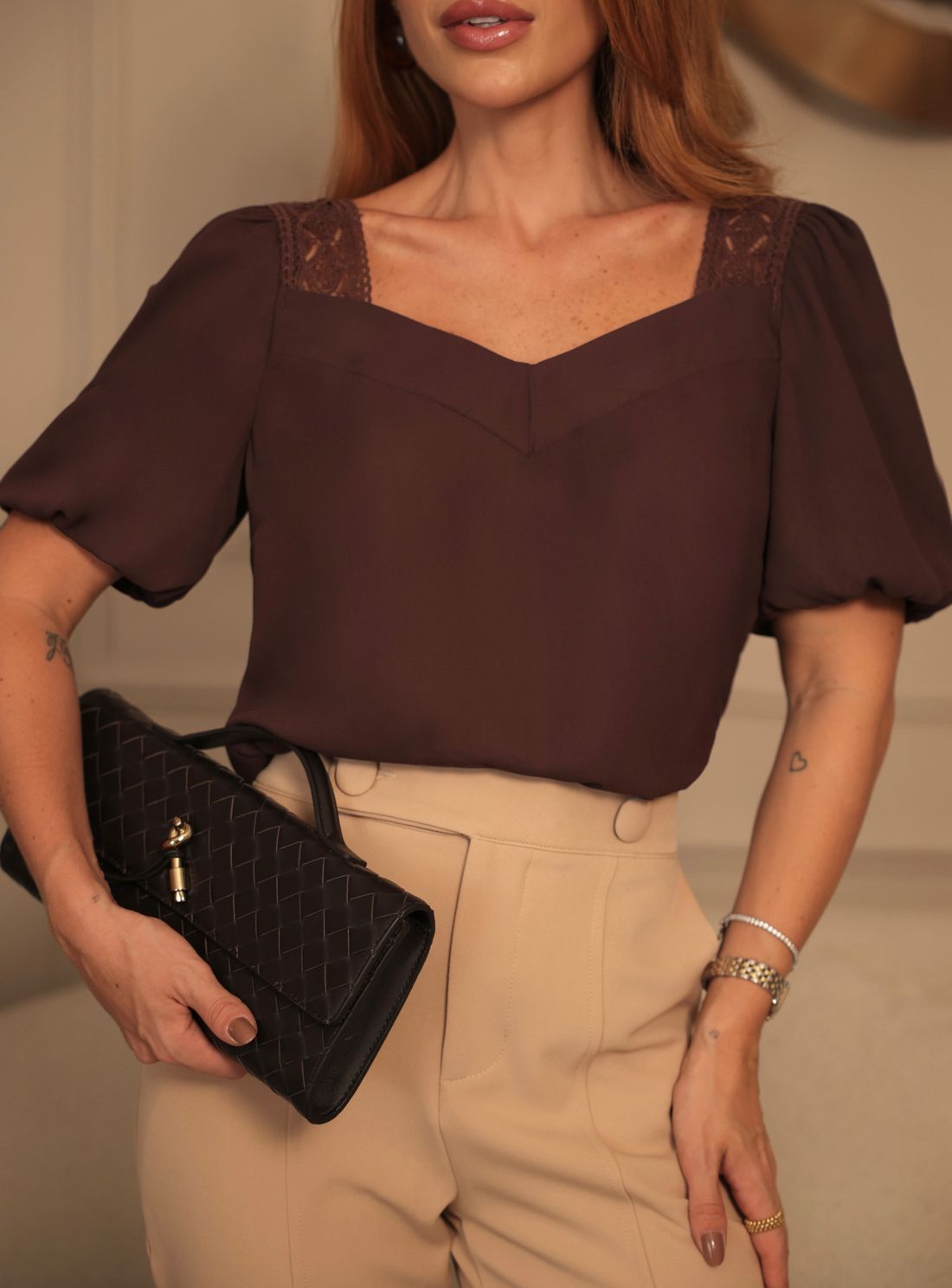 Blusa Crepe Em Renda Manga Lastex - Milalai Blusa Crepe Em Renda Manga Lastex - Milalai