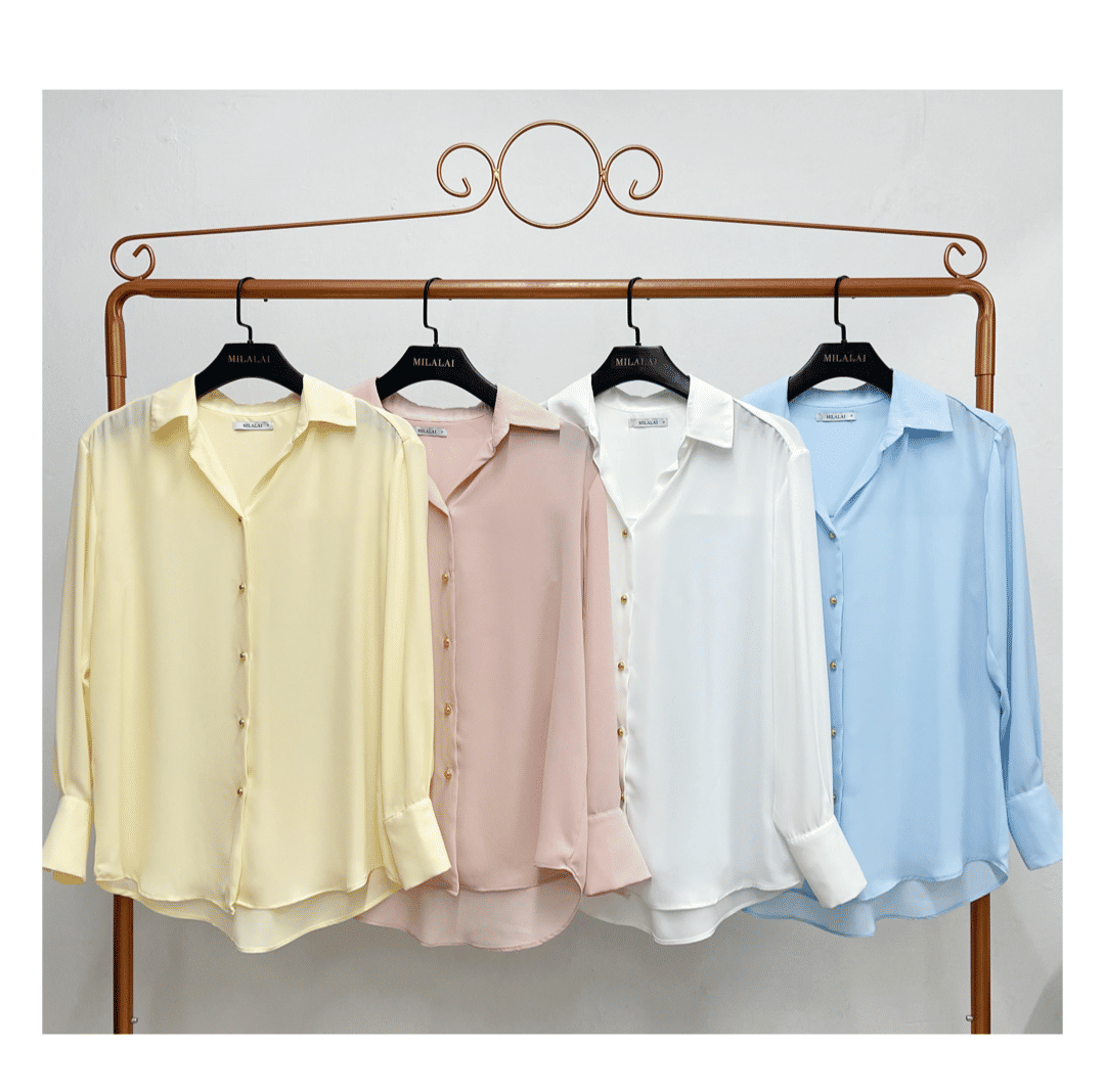 Camisa Feminina Crepe Clássica com Botões Dourados - Milalai Camisa Feminina Crepe Clássica com Botões Dourados - Milalai