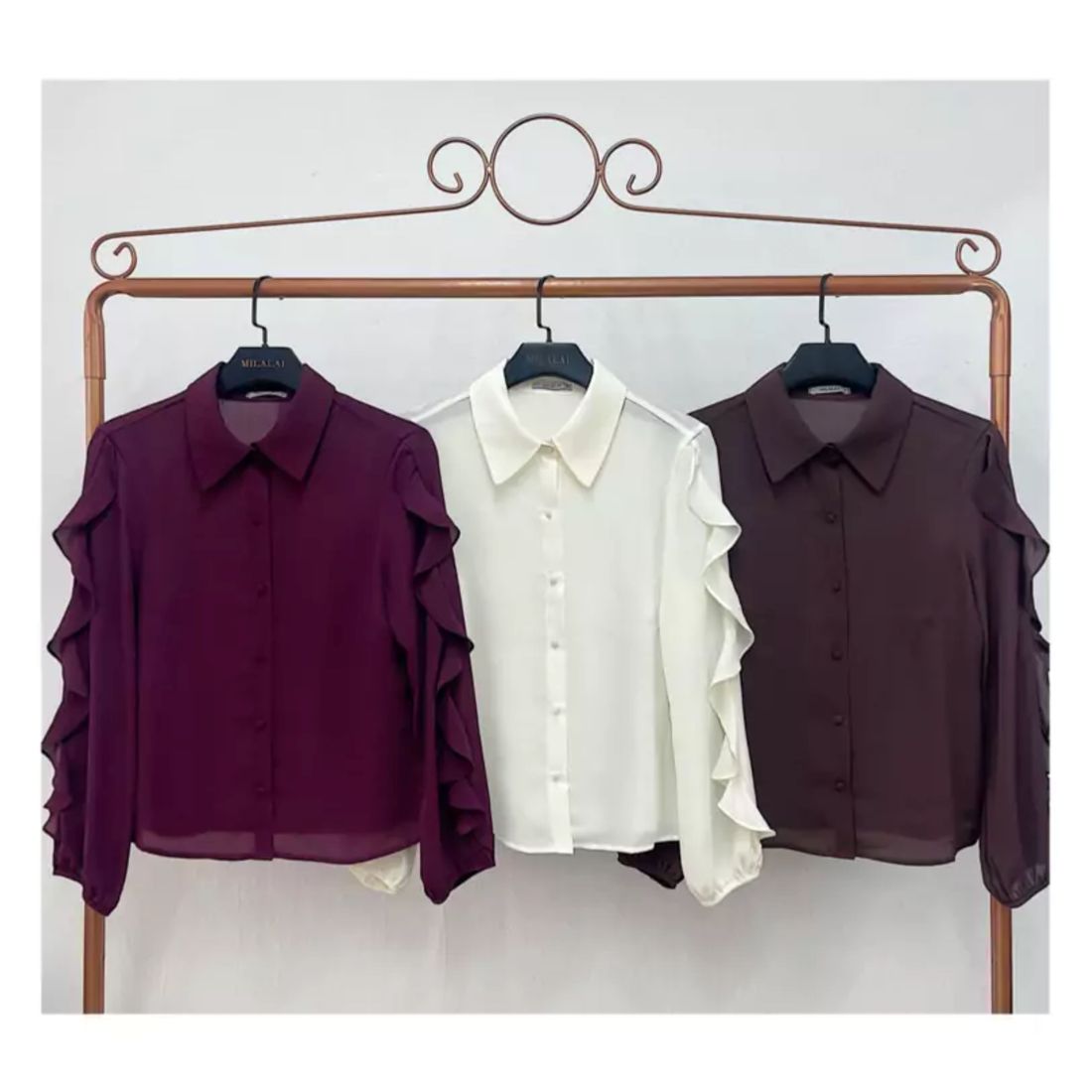 Camisa Crepe Manga Babados - Milalai Camisa Crepe Manga Babados - Milalai