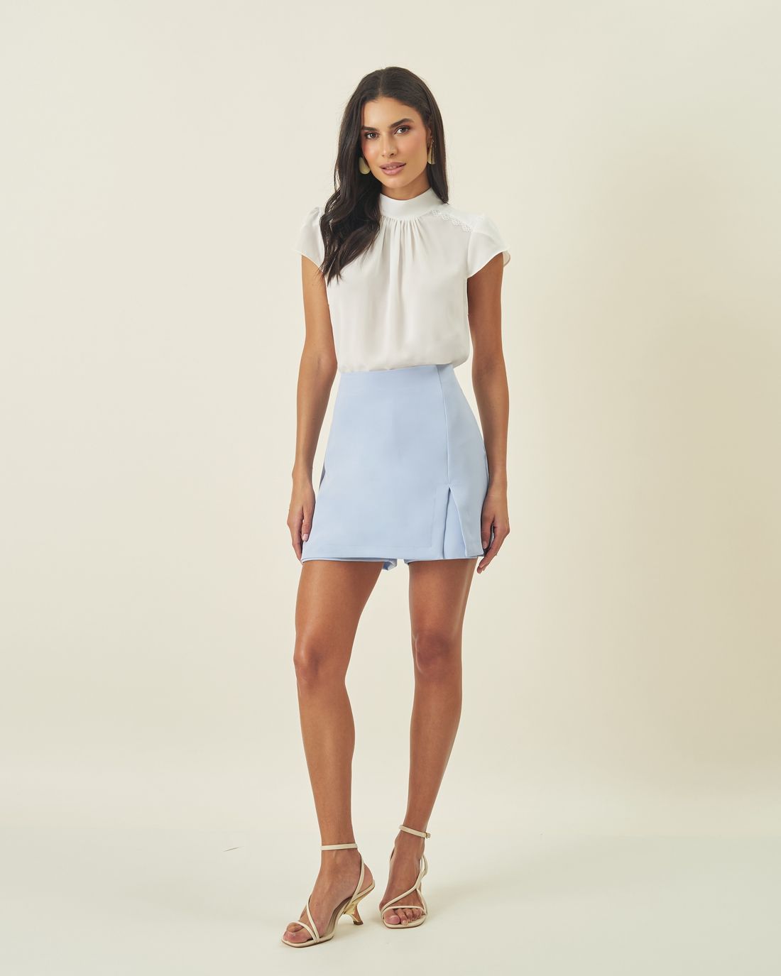 Blusa Crepe Manga Tulipa Ombro Renda - Milalai Blusa Crepe Manga Tulipa Ombro Renda - Milalai