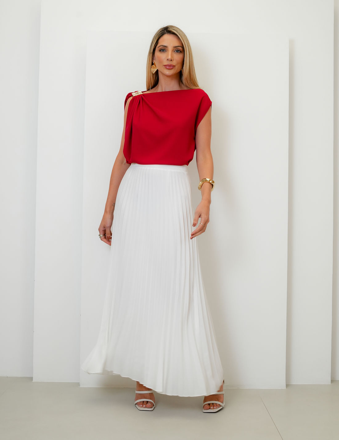 Saia Longa Brigitte Plissada - Unique Chic Saia Longa Brigitte Plissada - Unique Chic