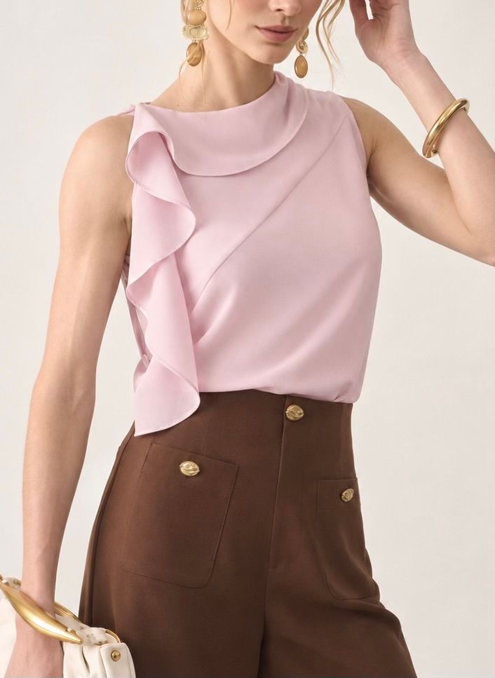 Blusa Crepe Gola Babados - Milalai Blusa Crepe Gola Babados - Milalai