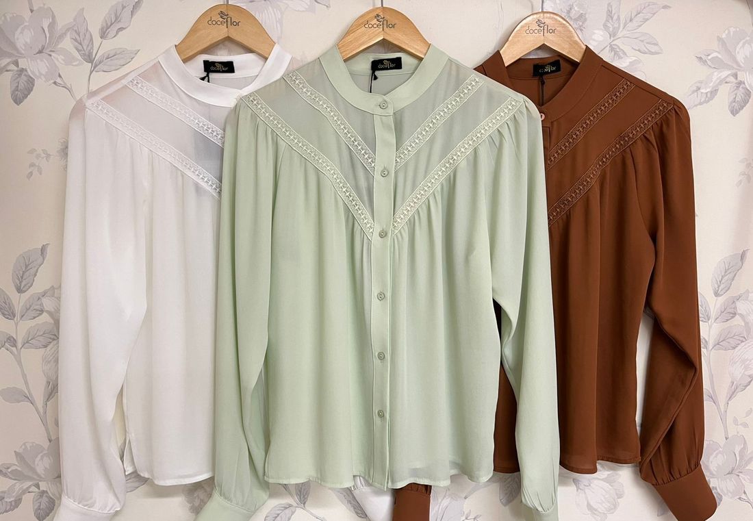 Camisa Crepe Franzido Renda - Doce Flor