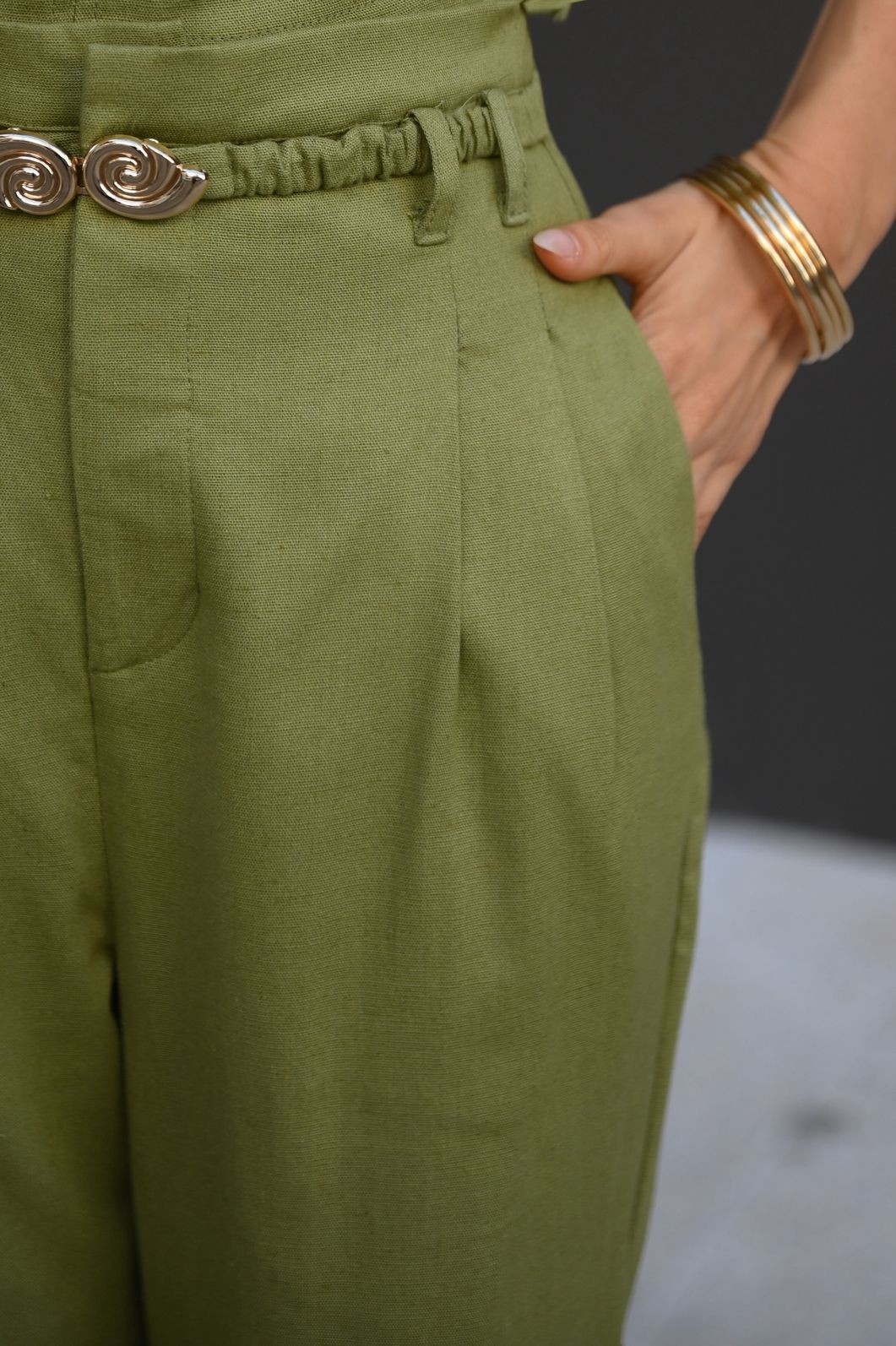 Calça Linho Misto com Cinto Fivela - Milalai Calça Linho Misto com Cinto Fivela - Milalai