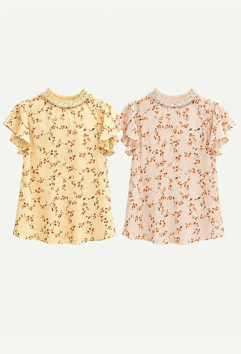 Blusa Crepe Floral Gola Renda - Doce Flor