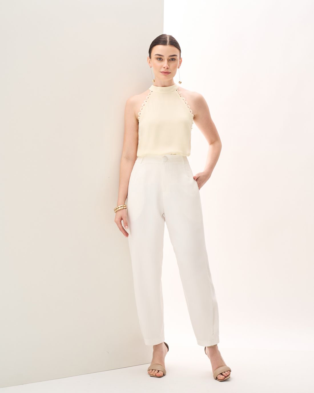 Regata Crepe Decote Halter Renda - Milalai Regata Crepe Decote Halter Renda - Milalai
