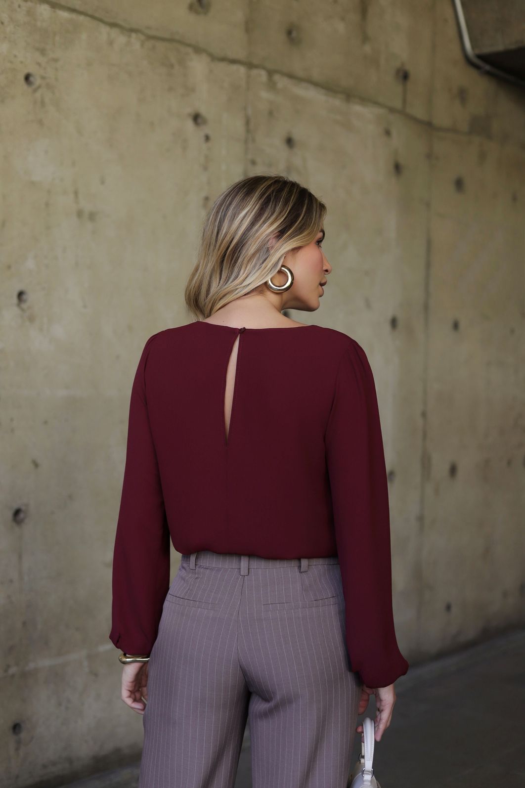 Blusa Crepe Decote Pregas Manga Longa - Doce Flor