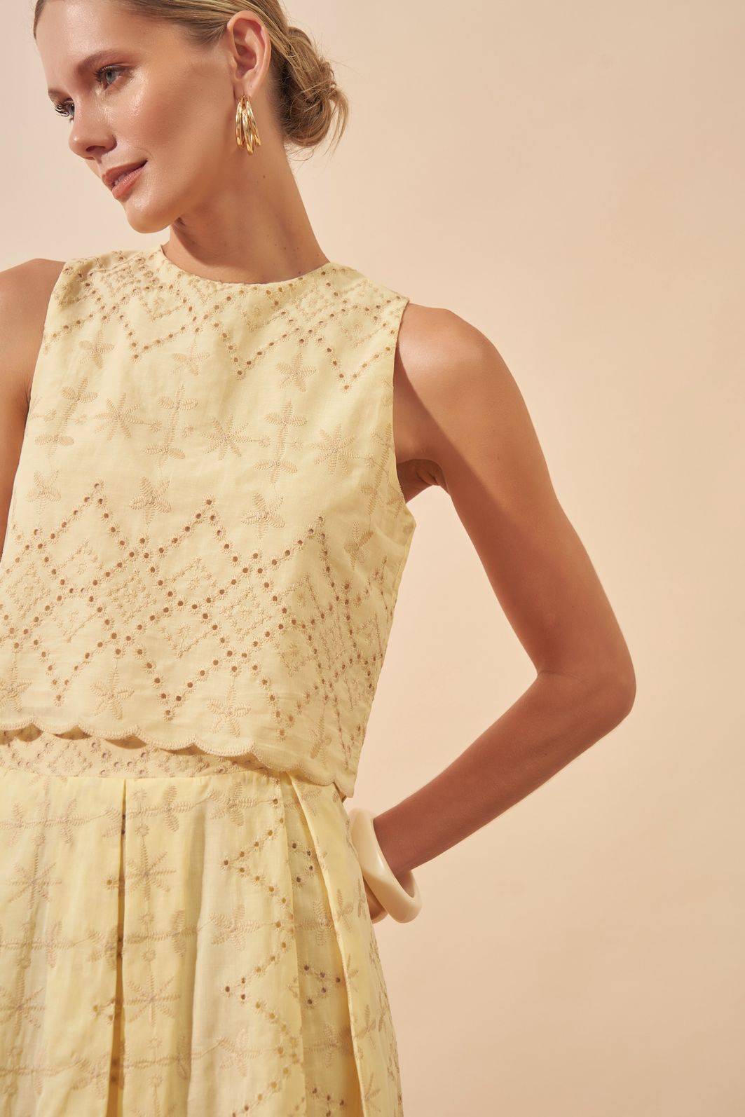 Saia Midi em Algodão Bordado-Milalai Saia Midi em Algodão Bordado-Milalai