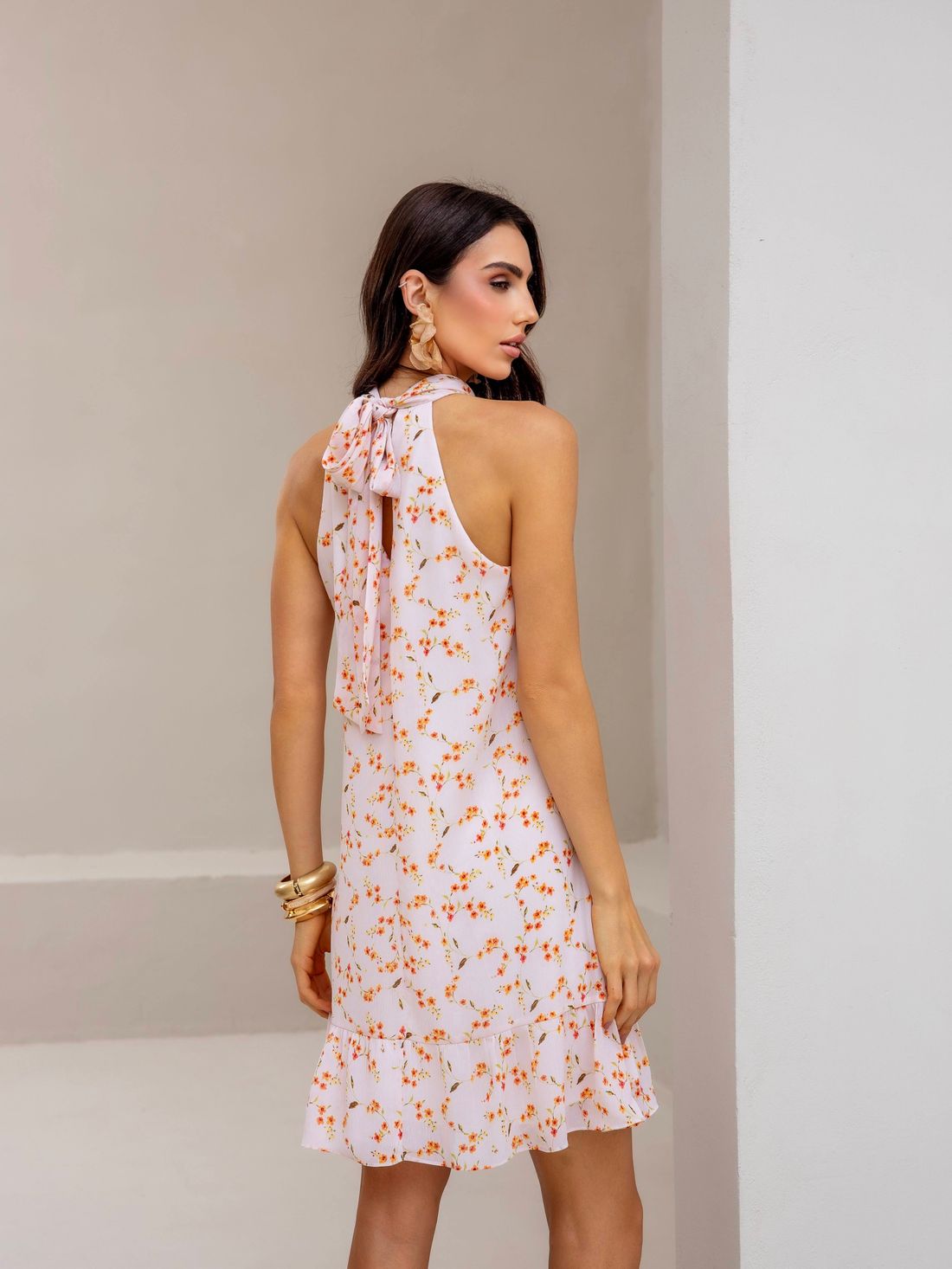 Vestido Estampado Floral Gola Laço - Doce Flor Vestido Estampado Floral Gola Laço - Doce Flor
