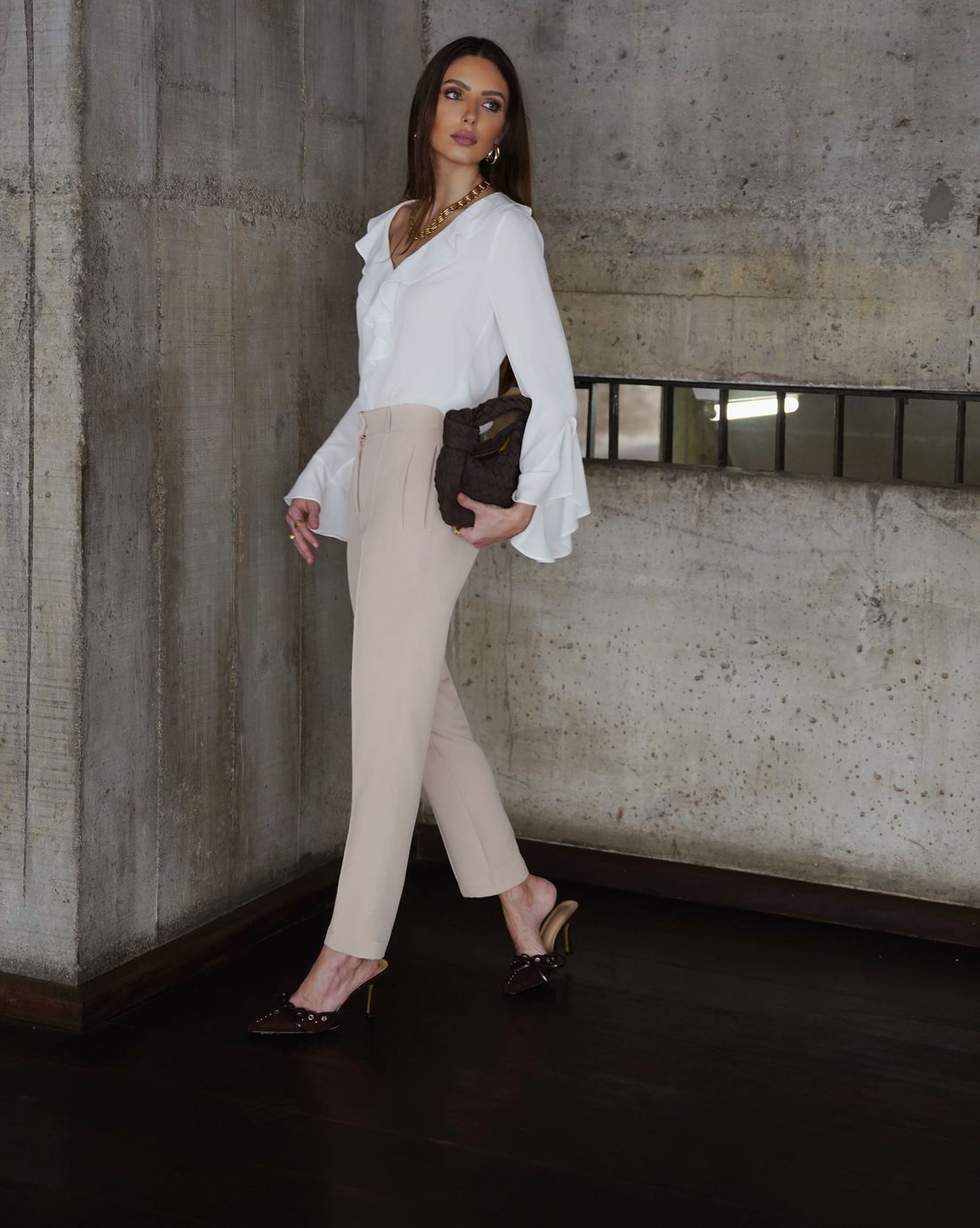 Blusa Crepe Manga Longa Com Jabots - Doce Flor