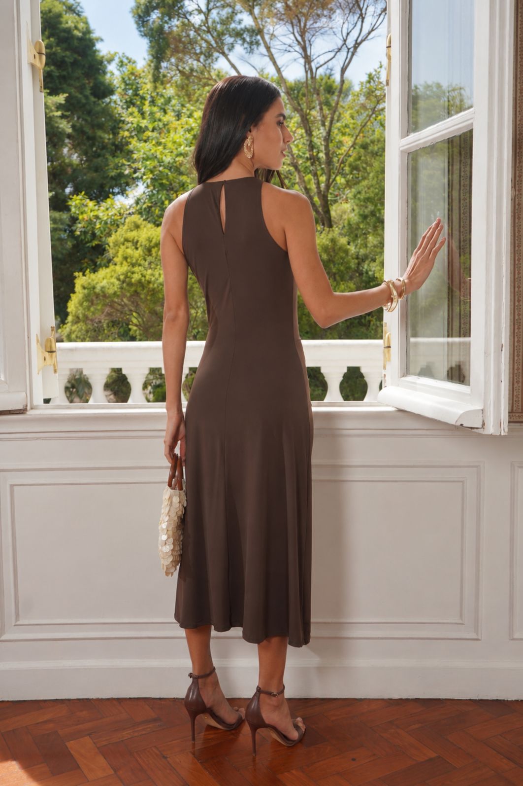 Vestido Midi Malha Fria Franzido - Donna Ritz Vestido Midi Malha Fria Franzido - Donna Ritz