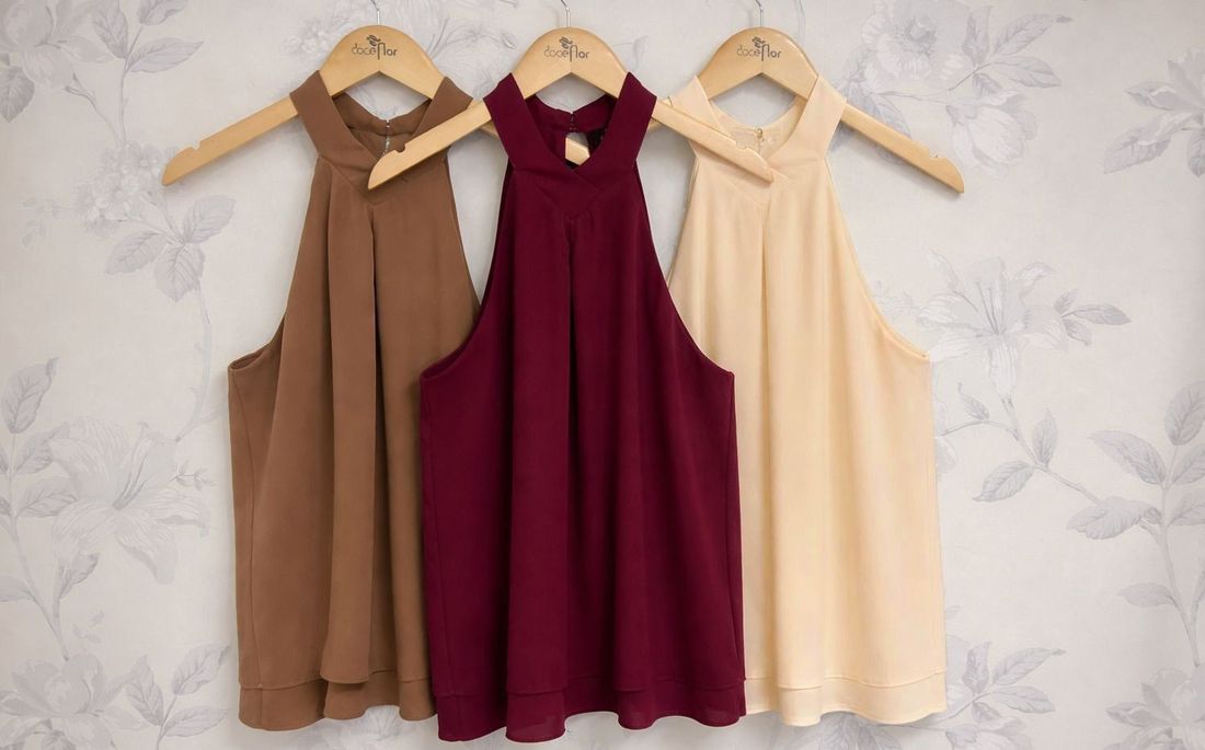 Blusa Cavada Dupla Gola Halter - Doce Flor