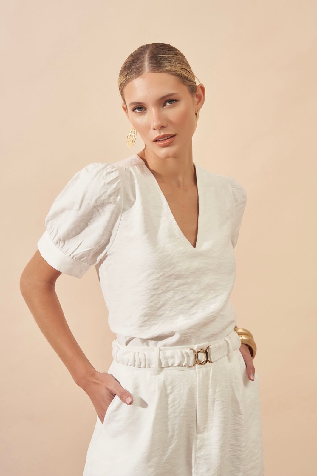Blusa Decote V Twill - Milalai Blusa Decote V Twill - Milalai