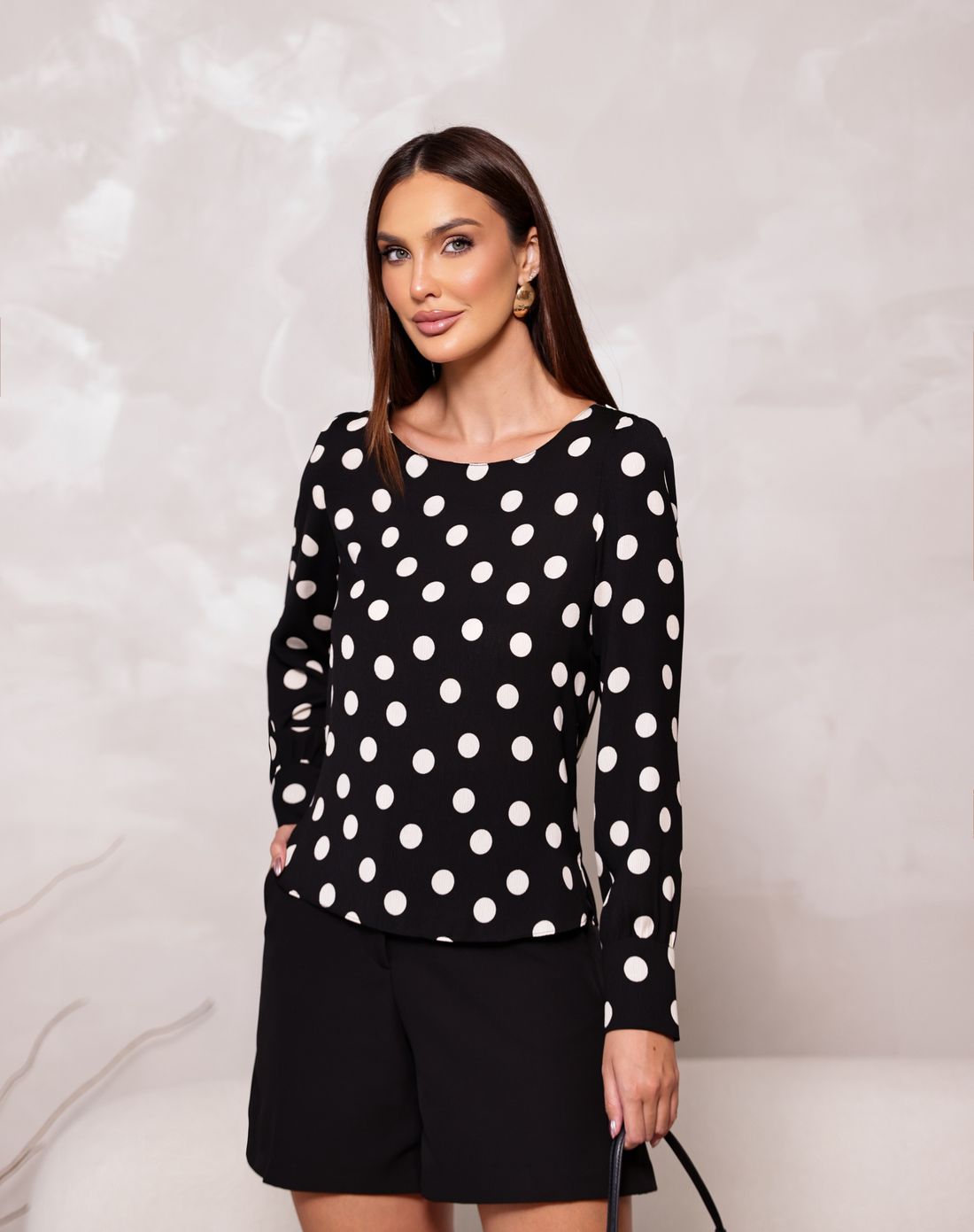 Blusa Crepe Manga Longa Poá - Doce Flor