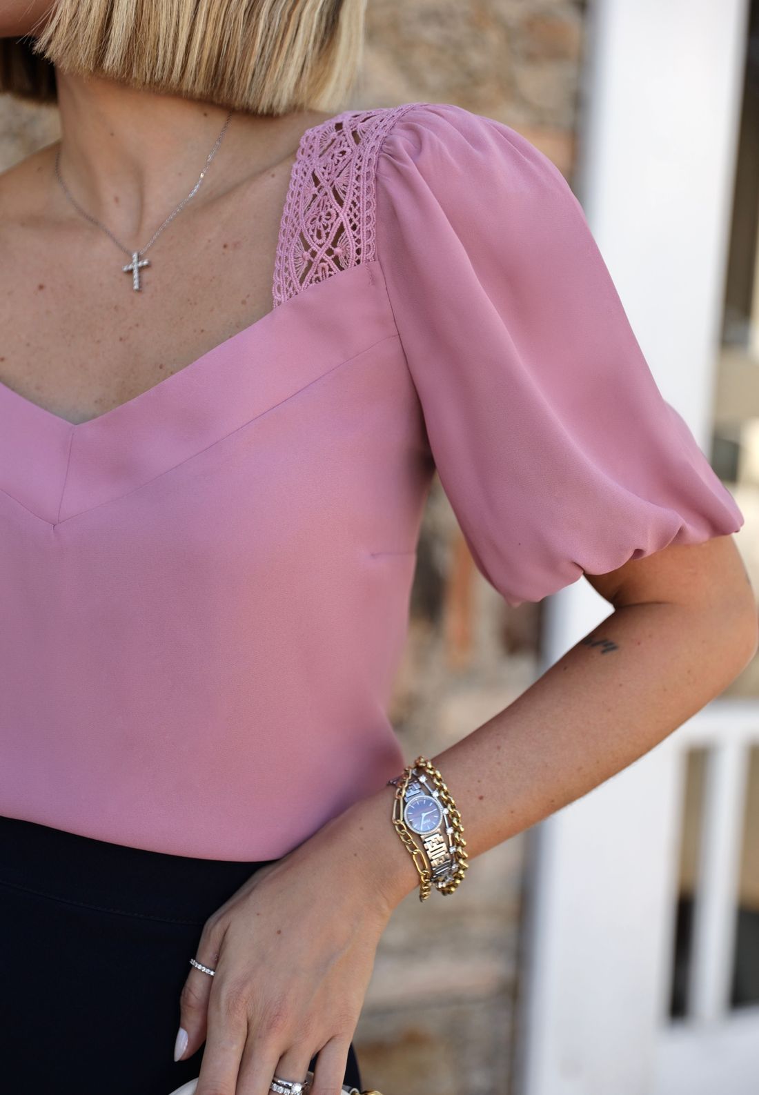 Blusa Crepe Em Renda Manga Lastex - Milalai Blusa Crepe Em Renda Manga Lastex - Milalai