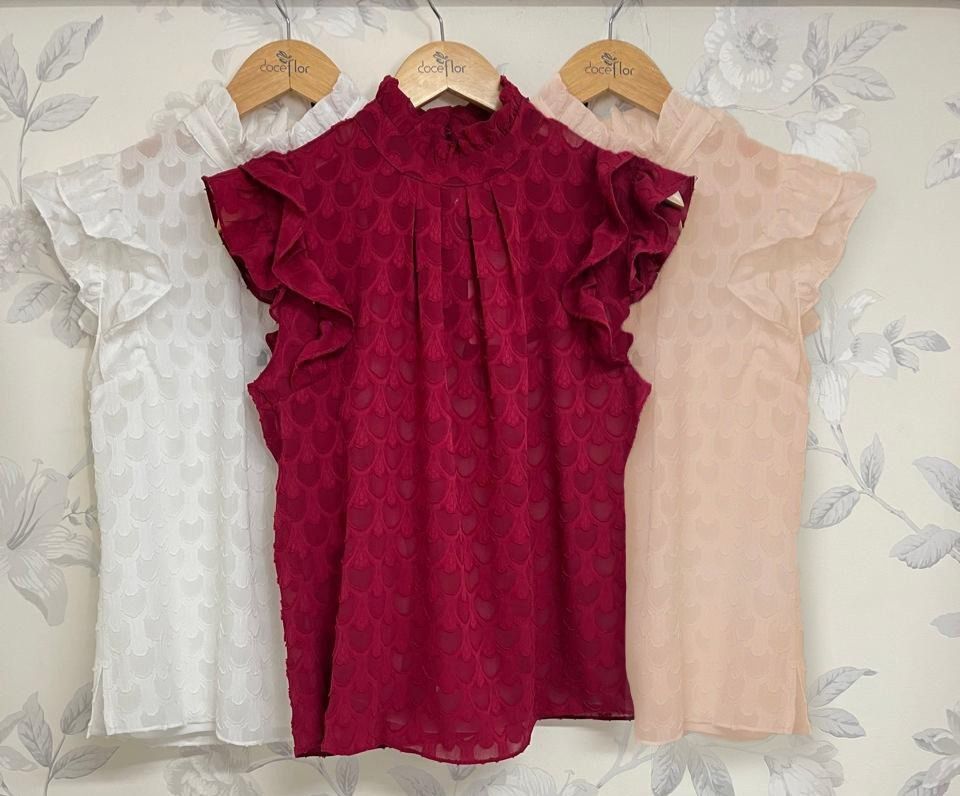 Blusa Em Chiffon Jacquard Gola - Doce Flor