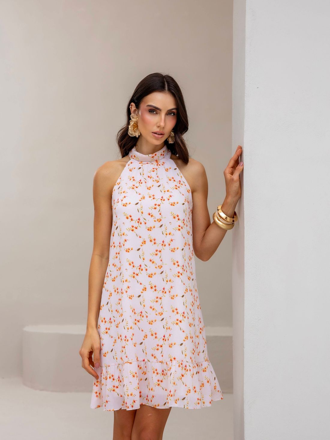 Vestido Estampado Floral Gola Laço - Doce Flor Vestido Estampado Floral Gola Laço - Doce Flor