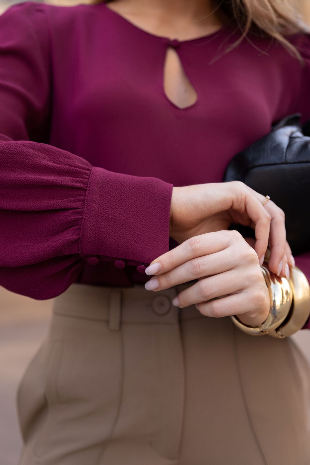 Blusa Crepe Decote Gota Manga Longa - Doce Flor