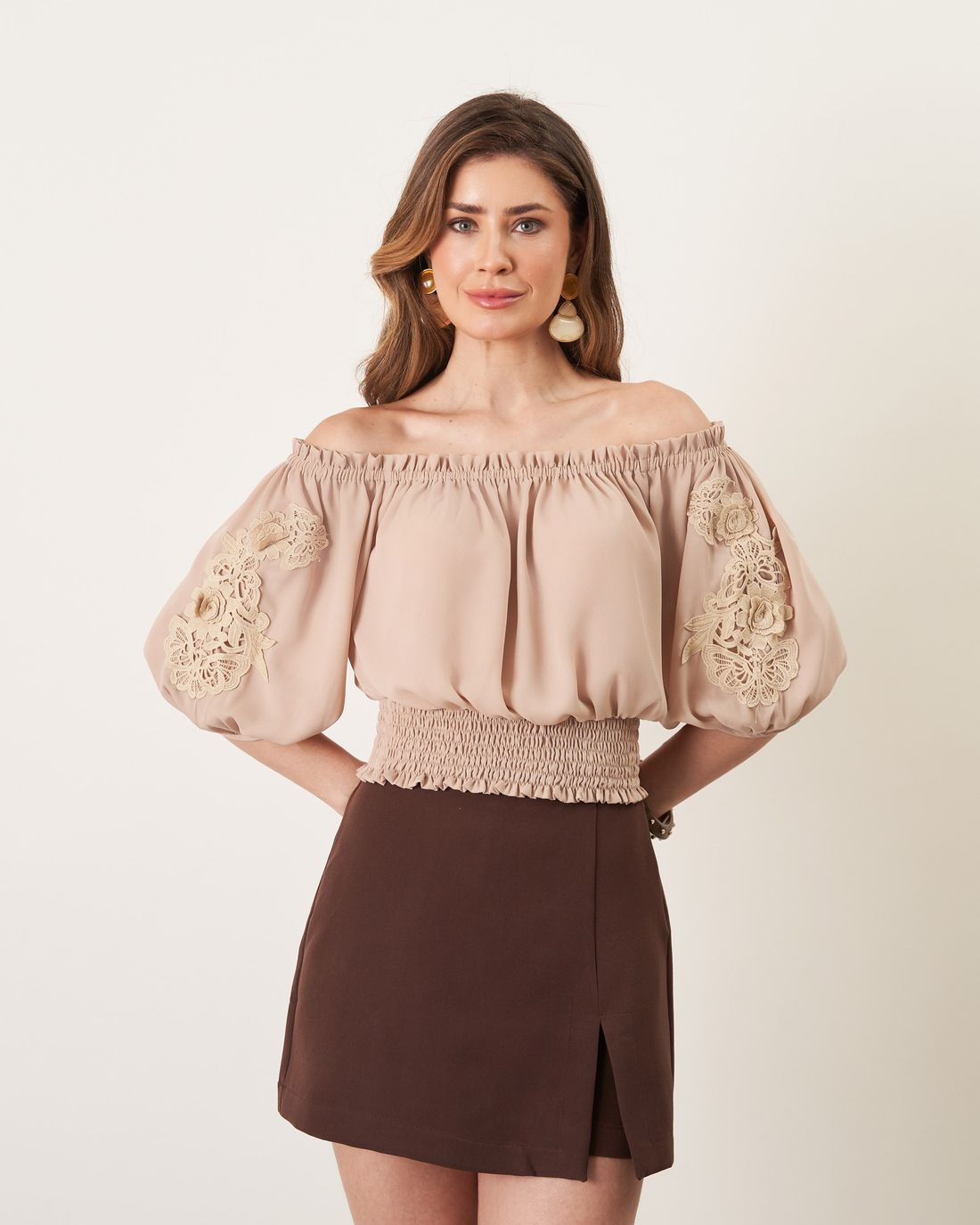 Blusa Ombro a Ombro Manga Renda - Milalai Blusa Ombro a Ombro Manga Renda - Milalai