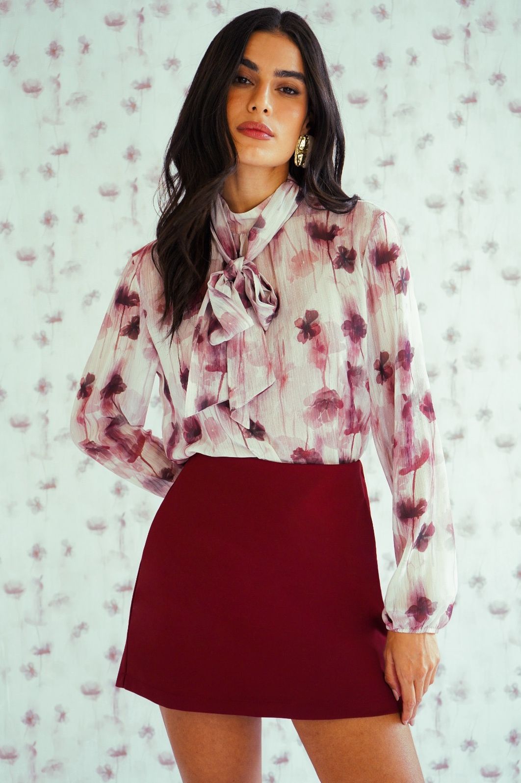 Blusa Gola Laço Estampa Floral Exclusiva - Donna Ritz