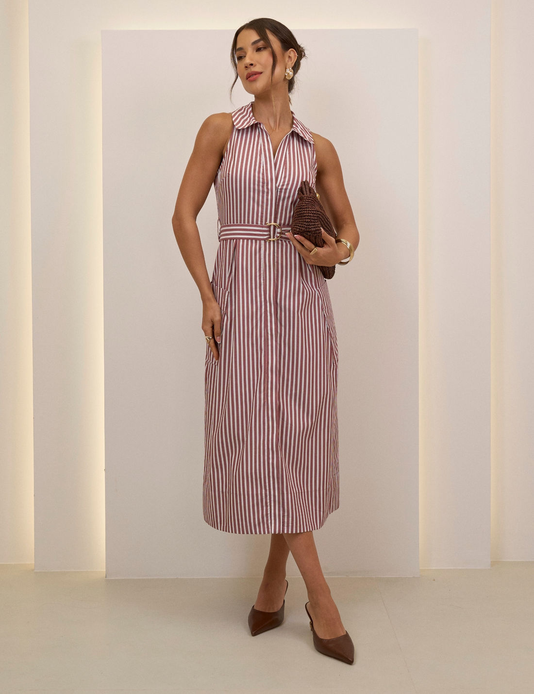 Vestido Meggie Tricoline Listrado - Unique Chic Vestido Meggie Tricoline Listrado - Unique Chic