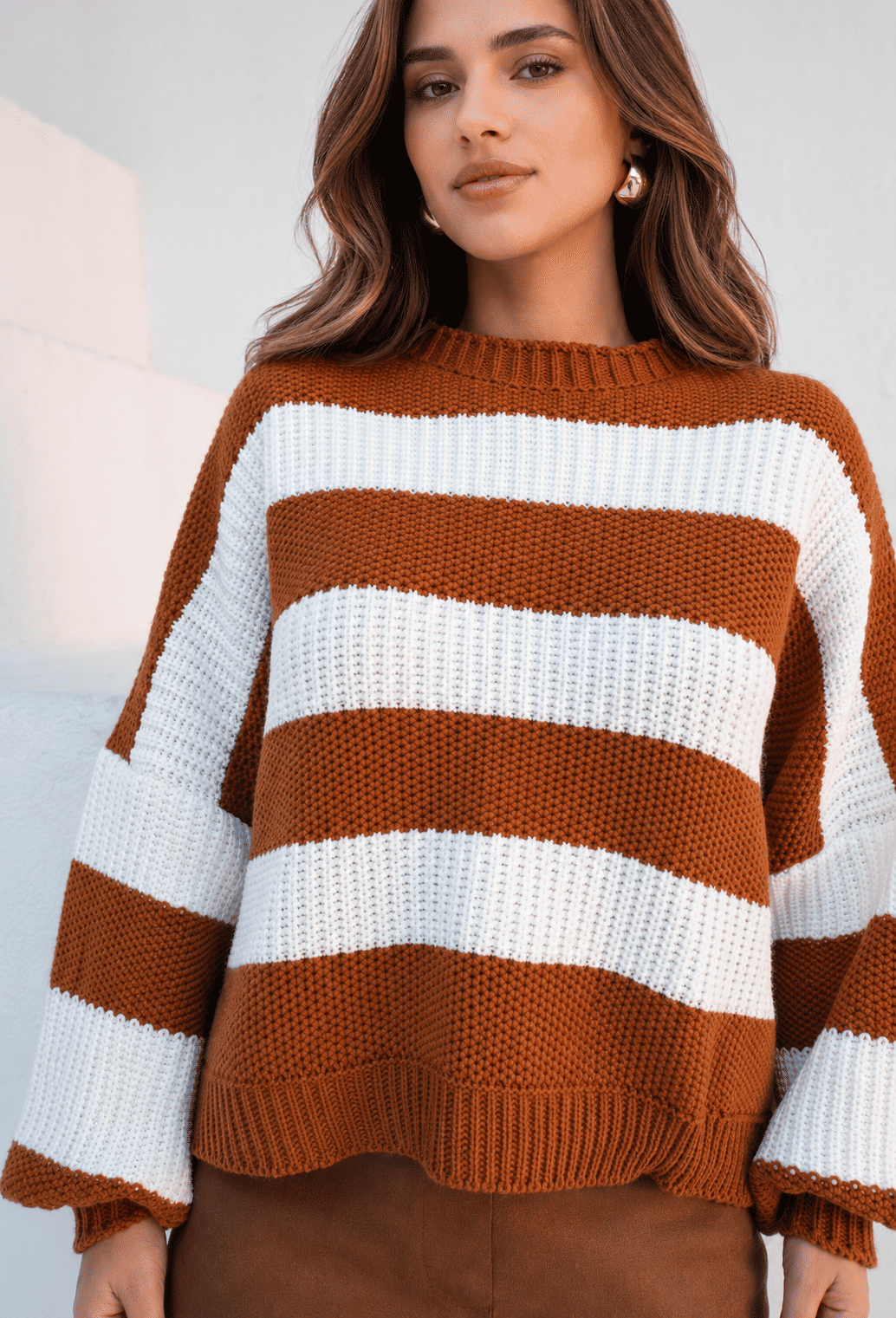 Blusa de Tricot Listrada Feminina Oversized
