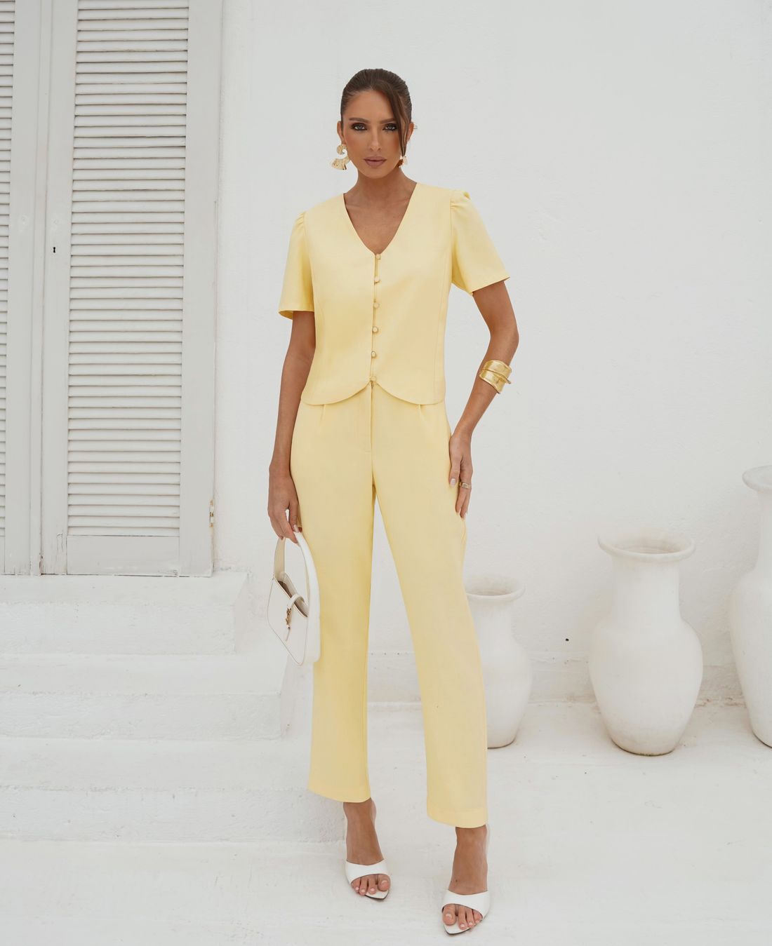 Calça Clochard Alfaiataria Mista Cinto - Doce Flor