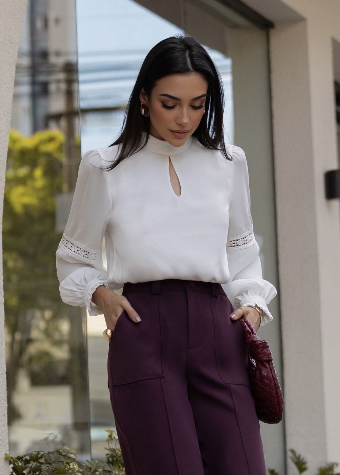 Blusa Crepe Manga Longa Com Entremeio - Milalai Blusa Crepe Manga Longa Com Entremeio - Milalai