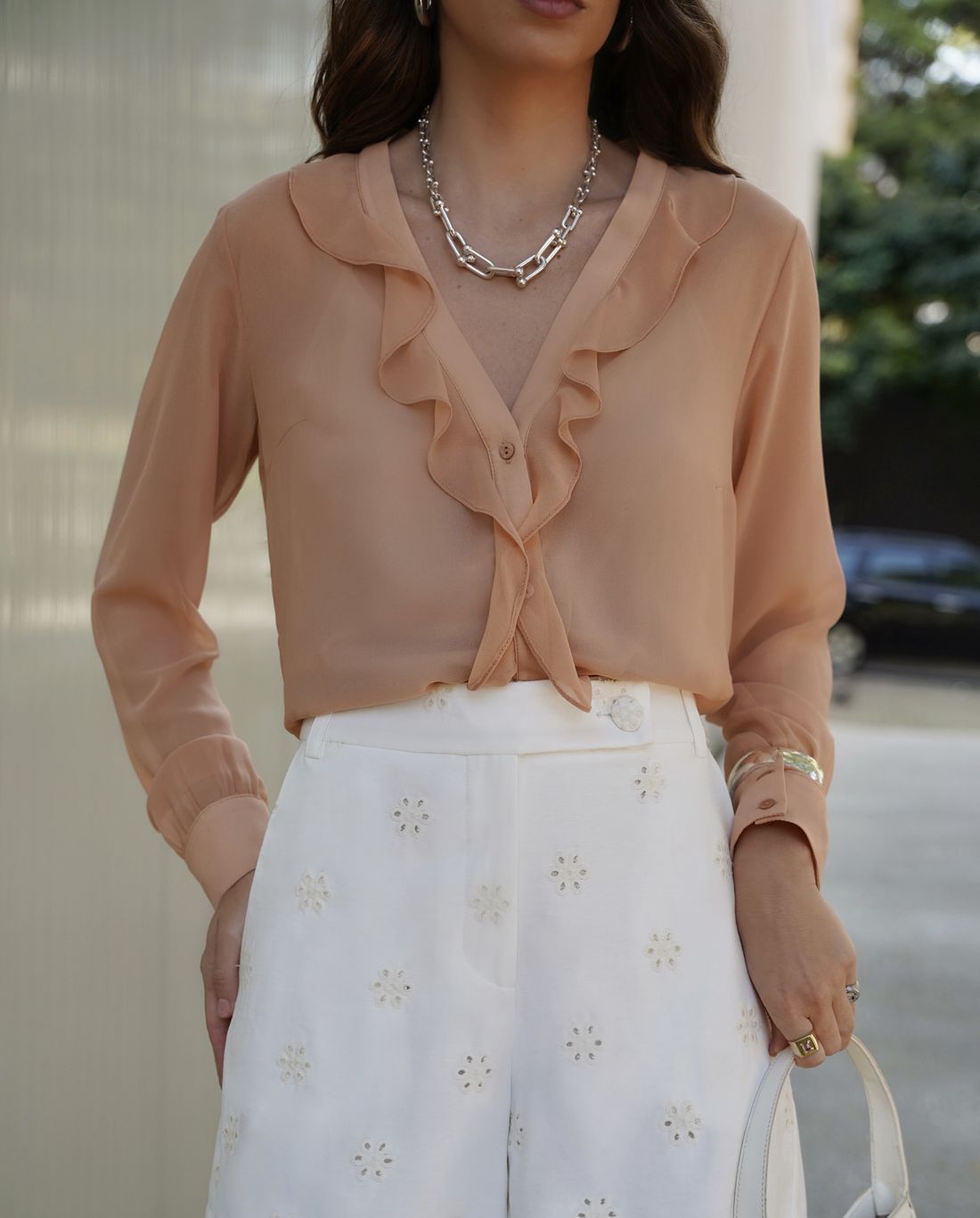 Blusa Crepe Decote V Jabots - Doce Flor Blusa Crepe Decote V Jabots - Doce Flor