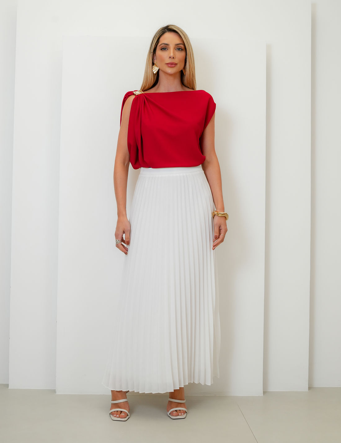 Saia Longa Brigitte Plissada - Unique Chic Saia Longa Brigitte Plissada - Unique Chic