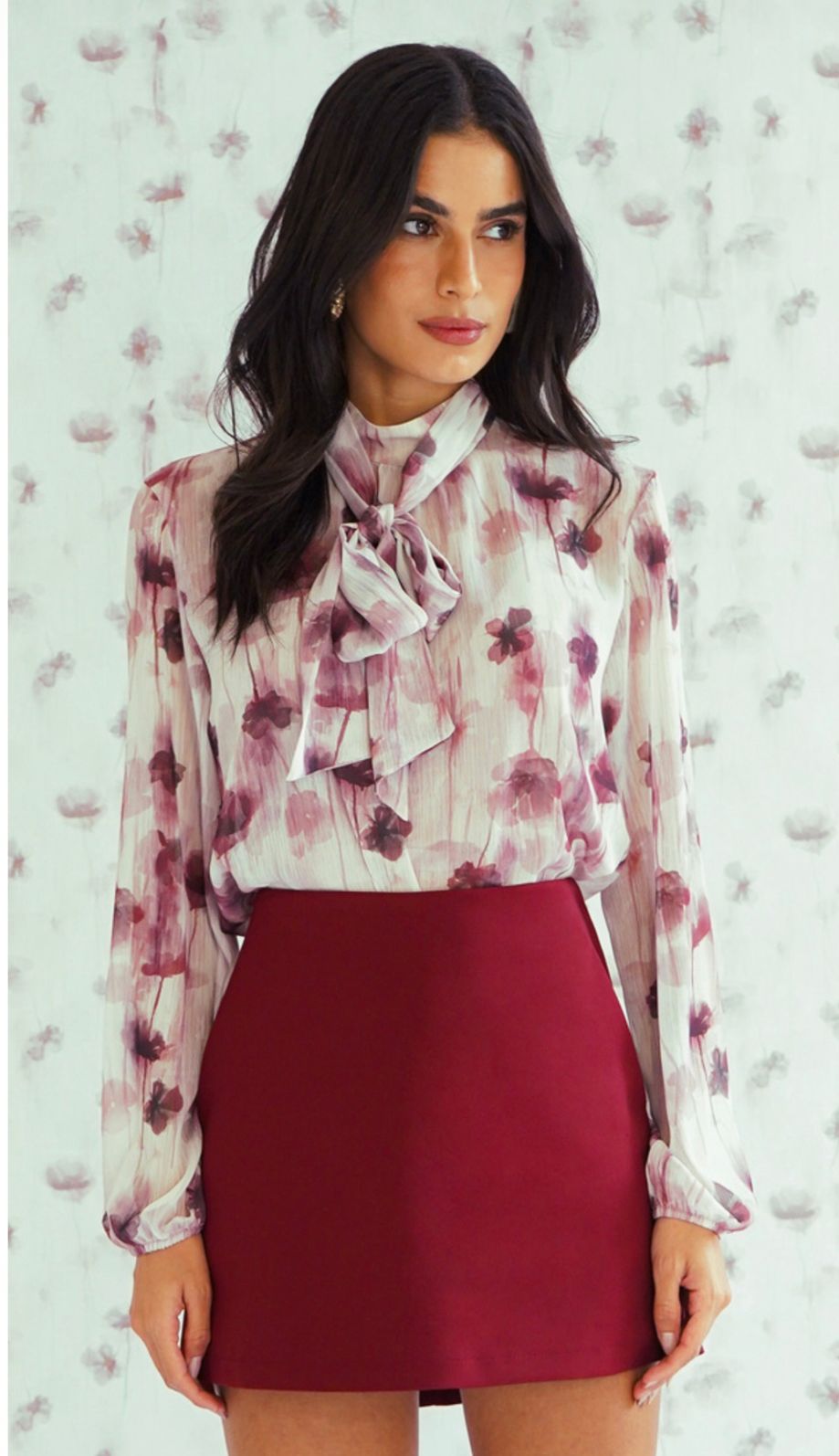 Blusa Gola Laço Estampa Floral Exclusiva - Donna Ritz