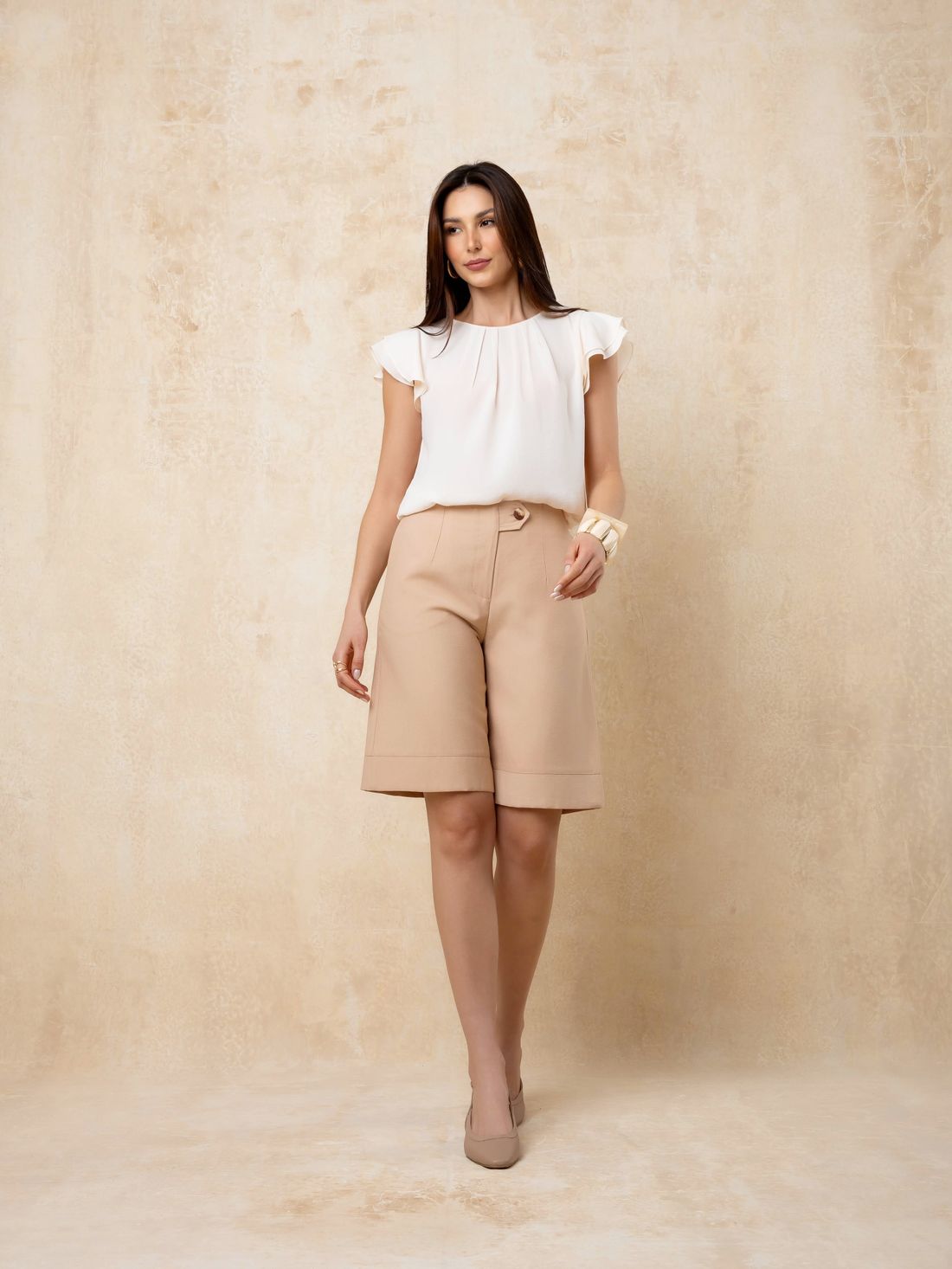 Blusa Crepe Pregas Babados Na Manga - Doce Flor Blusa Crepe Pregas Babados Na Manga - Doce Flor