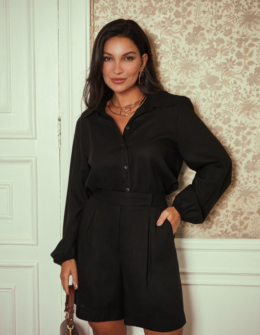 Camisa Linho Detalhe Pala - Donna Ritz Camisa Linho Detalhe Pala - Donna Ritz